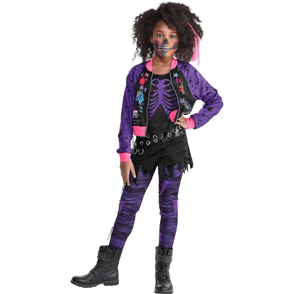 New Zombie Punk Halloween Costume Girls size Medium 2 piece pink purple black